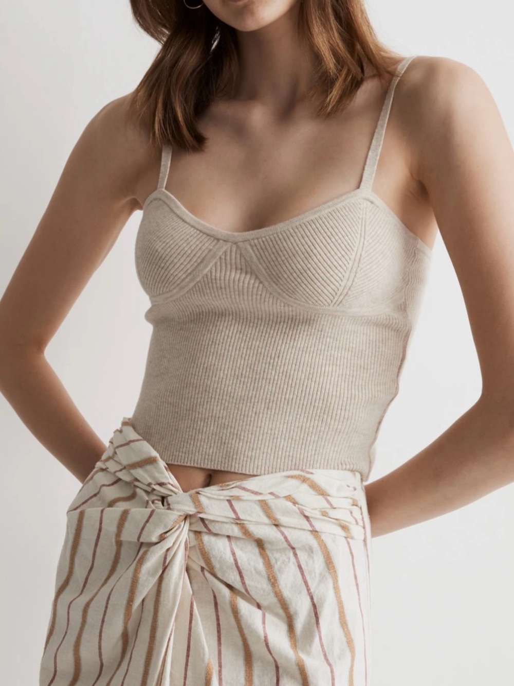 Madewell Beige Ribbed Cropped Tank Top